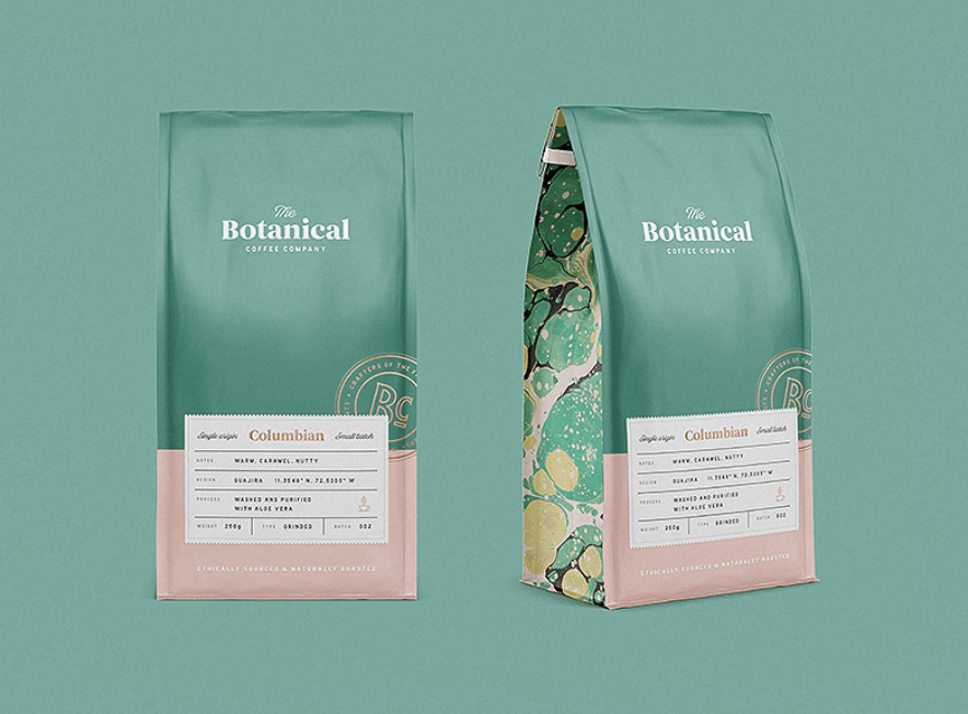 image of two bags of coffee with botanical on front